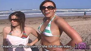 College coeds strip nude on a texas beach