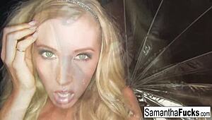Samantha Teases With Her Big Tits And Blonde Hair