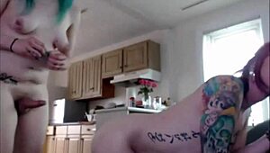 Shemale babe is pounding another one hard in doggystyle 😏