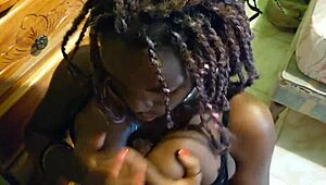 big tits ebony slut gifts stepdaddy a deepthroat blowjob.