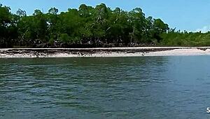 Redhead curly-haired Latina teen Marcia gets rough outdoor sex at the beach with a facial.