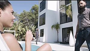 Petite brunette teen Apolonia Lapiedra gets rough fucking and femdom foot fetish in 4K by Pornbcn