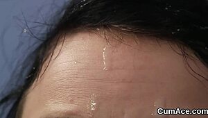 horny peach takes a facial and swallows every drop