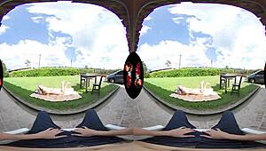 This big tits purple haired latina babe shines in outdoor 5K VR.