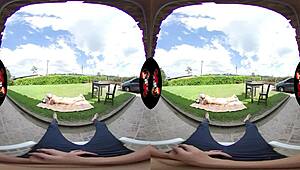 This big tits purple haired latina babe shines in outdoor 5K VR.