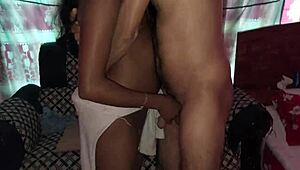 Black teen babe tackles hard cock in wild couple action!