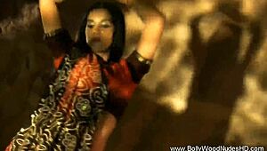 brunette indian performs teasing striptease with undressing and dancing