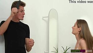 Petite teen Tiffany Tatum gets nasty on stepmom's bed with deepthroat action