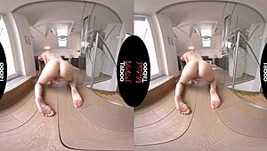 Blonde's Shaved Pussy Orgasms in POV Taboo Scene