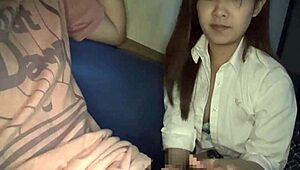 Amateur Japanese teen with big tits enjoys blowjob fucking and toys