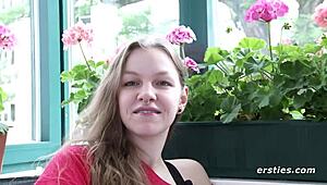 Matilda teases her shaved wet pussy with intense vibrator