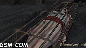 Rough sadomasochism session with whipping, blowjob, and hardcore sex on shaved pussy.