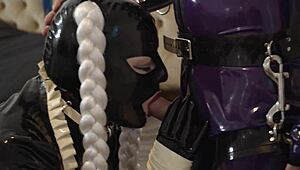 miss maskerade latex couple blows master before bound sex