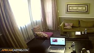 Skinny black girl, lick that cum off my big dick after this audition.