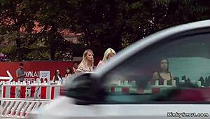 Blonde group participates in public humiliation bondage event.