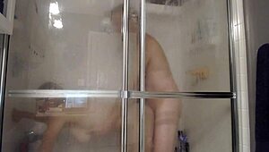 husband fucks wife in shower with dildo and buttplug 😏