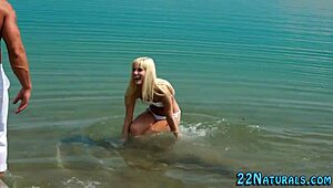 Blonde Babe Sucking Cock Outdoors on Beach
