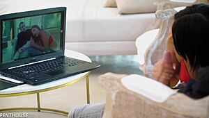 yo, saw sarah cute catch this dude jerking, then she rode him reverse cowgirl style