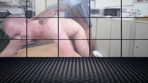 Teen jock bent over director's desk for big black cock pounding.