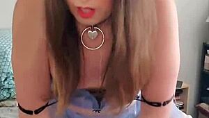 brunette tranny humps pillow in solo act. she teases with every wild move.