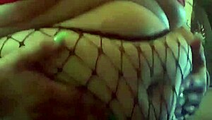 Chubby teen in fishnets playing with belly 😍