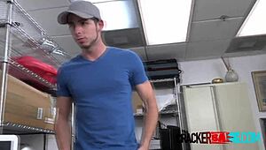 Teen jock bent over director's desk for big black cock pounding.
