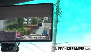 Hot japanese babe fucks him in the car