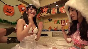 Halloween pickup leads to 4P sex with two cute girls!