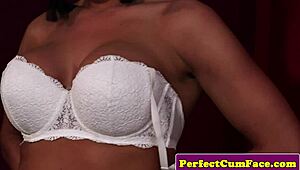 glam euro babe sucking cock to a messy facial