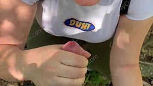 Random jogger deepthroats on hiking trail POV