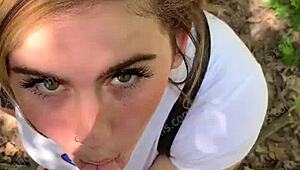 Random jogger deepthroats on hiking trail POV