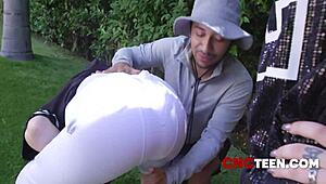 Two students bent over for free use fun.