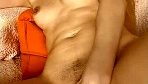 She rips clothes for shaved pussy striptease.