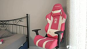 Tattooed blonde penetrates herself with a dildo