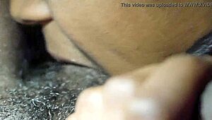 Ebony amateur sloppy blowjob in car