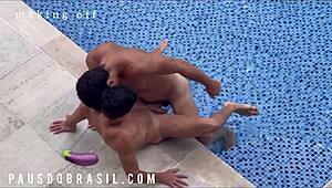 Wow, Juninho Oficial's Monster Cock in Pool Action!