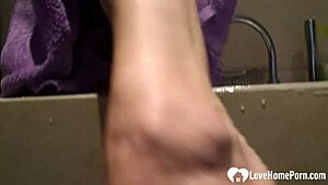 hot brunette girlfriend strips and teases in bath