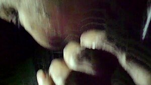 Ebony amateur sloppy blowjob in car