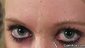 Hot Beauty Swallows Jizz Load After Face Shot in Wild Scene