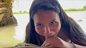 Latina Amateur Rides Monster Cock by the River. Big Ass and Cumshot Scene.