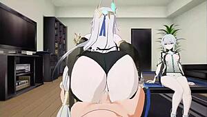 sexy anime assistant rides client in cowgirl position till cum