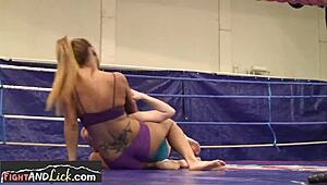 Wrestling Lesbian Babes Dominate with Intense Oral Action