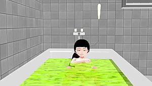 koko a strips completely in the bath and shows everything