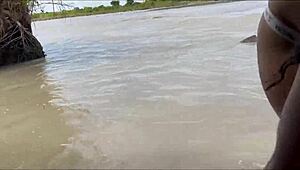 Latina Amateur Rides Monster Cock by the River. Big Ass and Cumshot Scene.