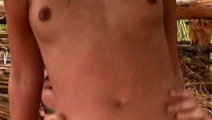 Hot brunette girl banged hard in a barn outdoors 😍