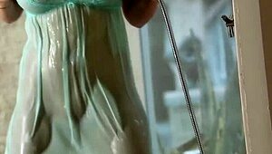 brett rossi teases while getting wet in the shower