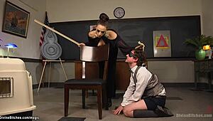 i tied up my student slave and pegged her big tits with strapon dildo