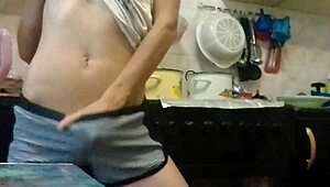 i masturbate in the kitchen while parents watch tv, skinny brunette orgasms