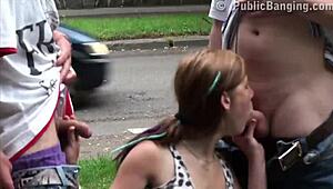 teen street threesome orgy gangbang with hot blonde young girl
