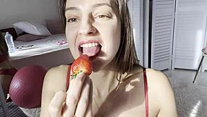 i'm watching melena maria rya strip in hot red lingerie, her shaved pussy on display